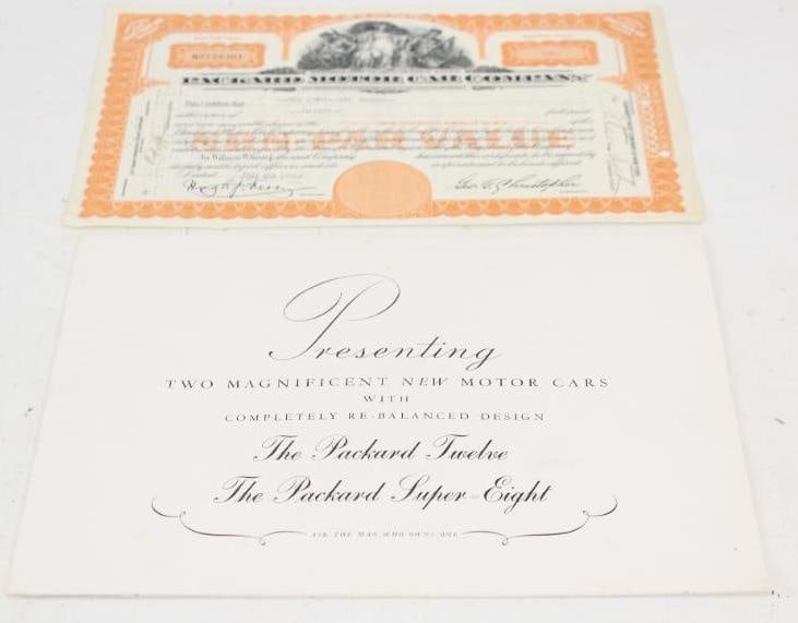 Group of 2 1938 Packard Dealership Brochure Book and 1953 Stock Certificate (1 of 5)