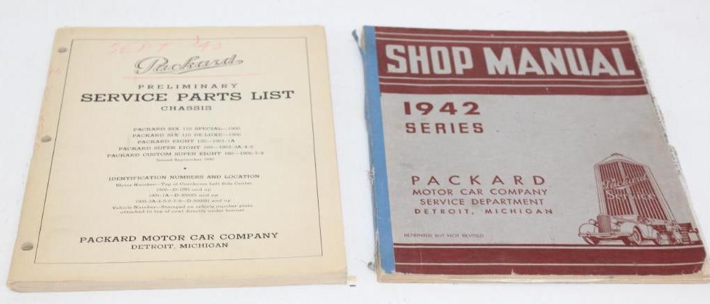 Group of 2 1940's Packard Shop Manual and Parts List Catalogs: Largest is 11" x 8.5"