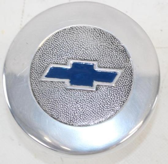 Chevrolet Embossed Aluminum Threaded Automobile Hubcap: 3.75" x 3.75"
