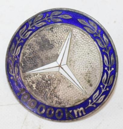 Cloisonne Mercades Benz One Hundred Thousand KM Radiator Emblem Badge: 3" x 3"