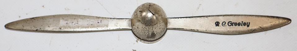 Airplane Propellor Shaped Silver Letter Opener: 8.75" x 1" x 1.5"