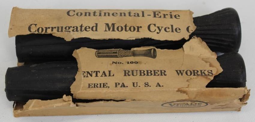 Continental-Erie Corrugated Rubber Molded Motorcycle Grip Handles with Original Packaging: 8.5" x 4" x 1.5"
