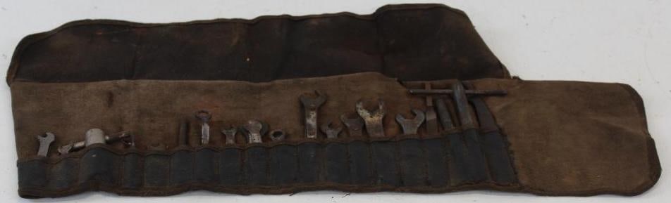 Early Motorcycle Leather Tool Pouch & Tools (1 of 5)