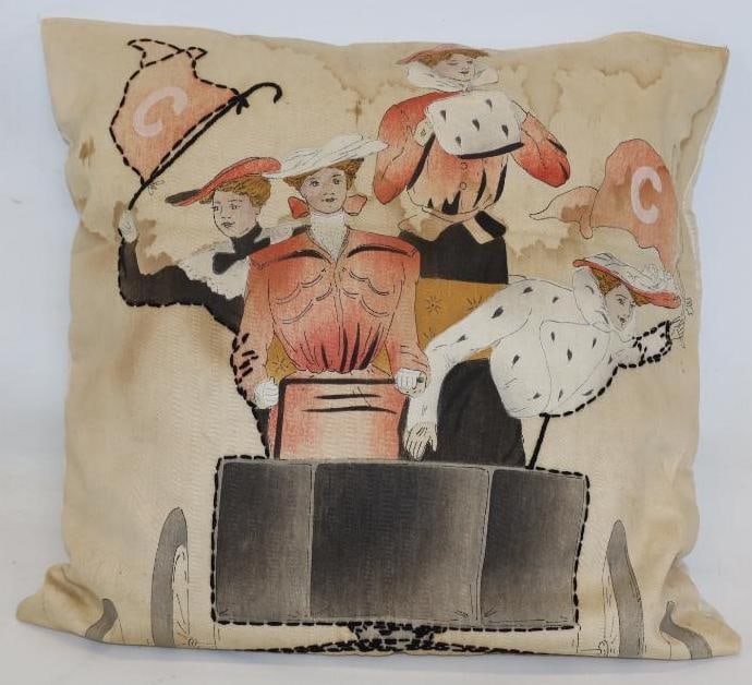 Early Automobile Scene Fearl Christy Couch Pillow: 15" x 15" x 4"