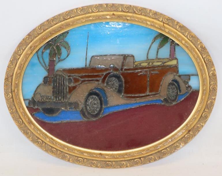 1931 Framed Stained Glass Automobile Picture: 18.5" x 14.5"