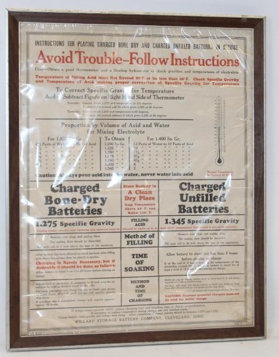 1920's Willard Storage Battery Company "Avoid Trouble" Framed Informational Poster (1 of 4)