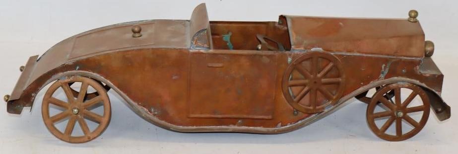 Early Automobile Homemade Copper Toy Car Model (1 of 4)