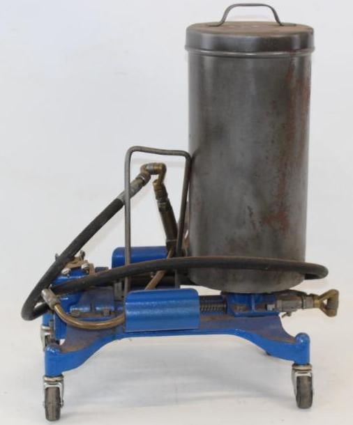 Early Automobile Rolling Mechanics Grease Gun Cart: 18" x 11.5" x 24"