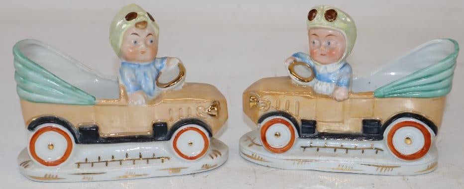 Group of 2 Early Automobile German Bisque Porcelain Boy Planters (1 of 4)