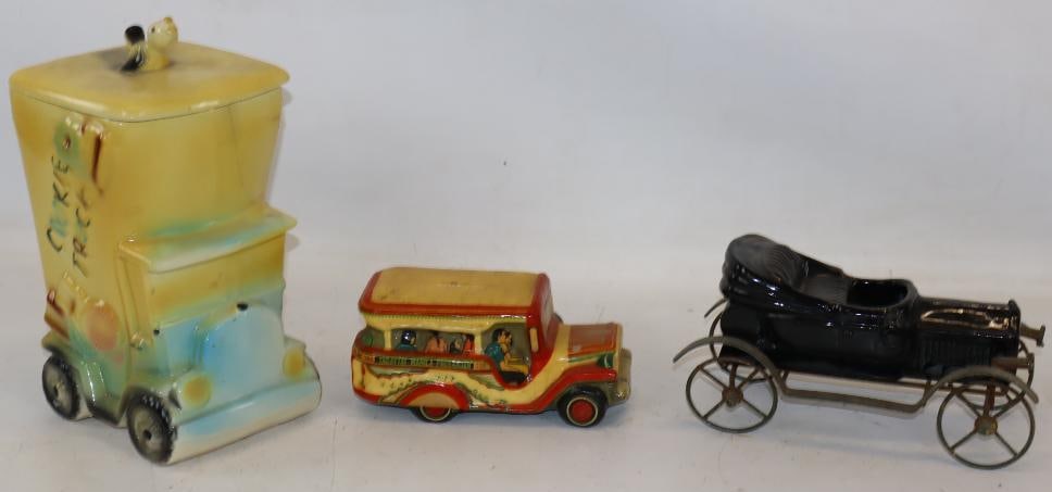 Group of 3 Early Automobile Shaped Cookie Jar, Coin Bank, and Ceramic Planter (1 of 4)