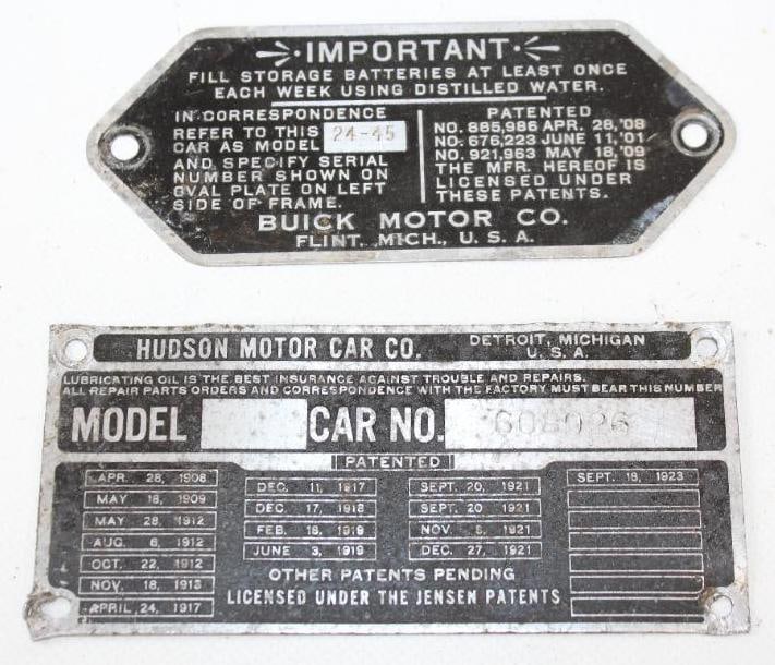 Group of 2 Buick & Hudson Serial Data Plates (1 of 2)
