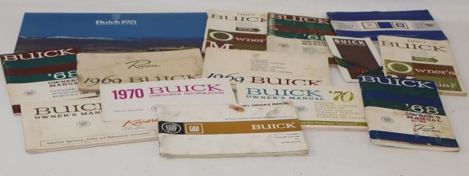 Group of 12 1960's and 1970's Buick Owners Manuals and Dealership Brochures: Largest is 14" x 8"
