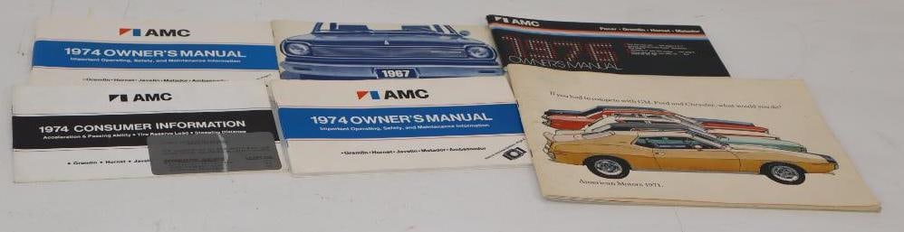 Group of 6 1960's and 70's AMC Owners Manuals and Brochure Book: Largest is 11" x 8"