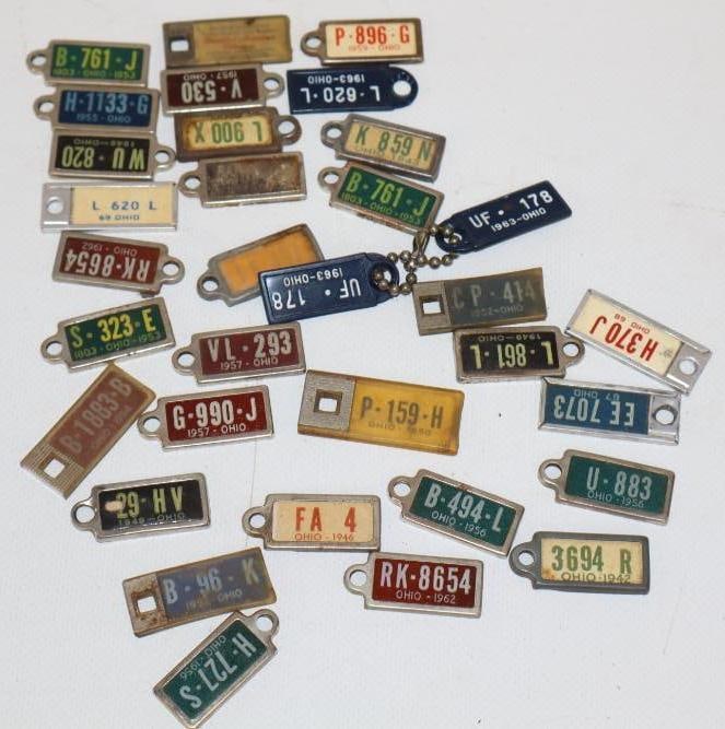 Group of 33 Ohio License Plate Keychain Tags: largest 1.5" x .75"