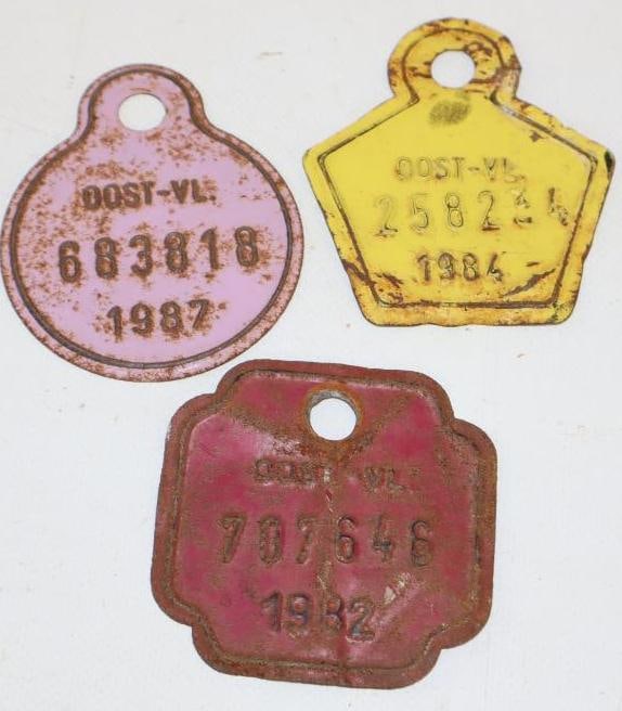 Group of 3 1980's OOST-VL Bicycle Licenses: largest 2.5" x 2.5"