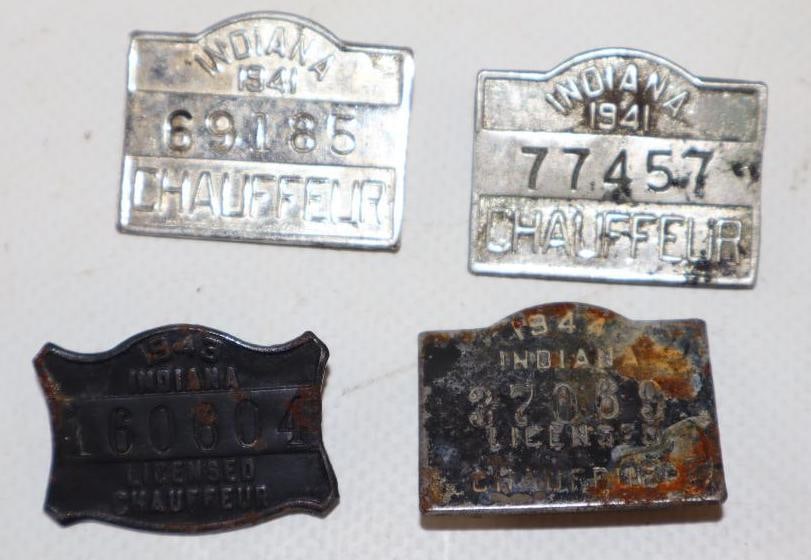 Group of 4 1940's Indiana Licensed Chauffeur Pin Back Badges (1 of 2)