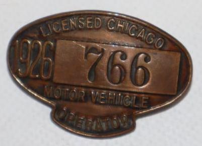 1926 Brass Motor Vehicle Operator Chicago Pin Back Badge (1 of 2)