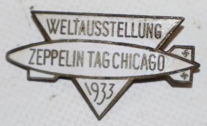 1933 Cloisonne Zeppelin Tag Chicago Pin Back Badge: 2" x 1"