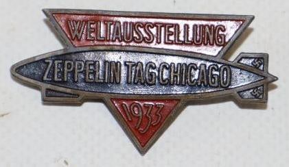 1933 Zeppelin Tag Chicago Pin Back Badge: 2" x 1"