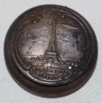 Embossed Silver Eiffel Tower and Blimp Scene Pocket Ashtray Souvenir (1 of 2)