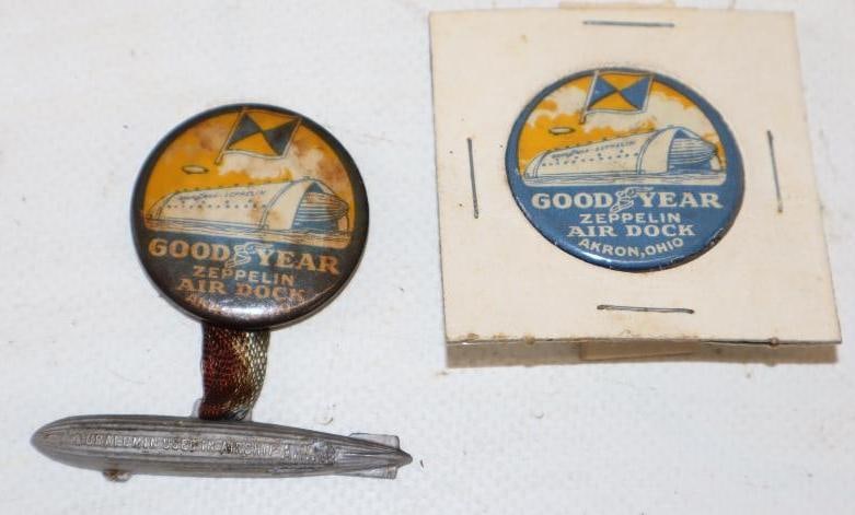 Group of 2 Goodyear Zeppelin Airdock Akron Ohio Pin Back Badges (1 of 2)