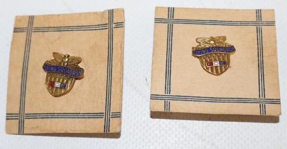 Group of 2 Cloisonne F.O.E. Flying Squadron Hat Badges: .5" x .5" each