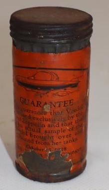 Veedol Tydol Graf Zeppelin Used Oil from October 25, 1928: 1.25" x 1.25" x 3"