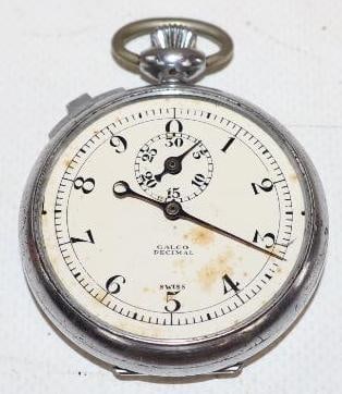 Galco Decimal Swiss Pocket Watch with Property of Goodyear Aircraft Corp Inscription: 2" x 2.25", missing glass face