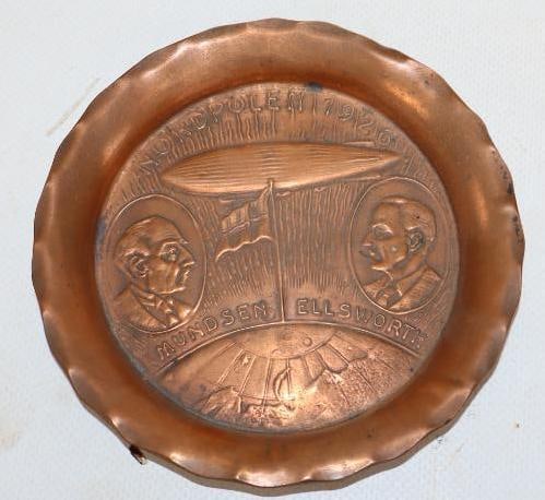 1926 Brass Embossed Nordpolen Zeppelin Ashtray: 4.5" x 4.5" x .5"