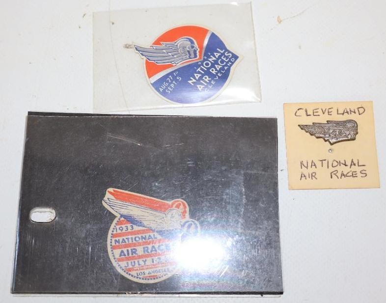 Group of 3 1933 Cleveland National Air Races Decals and Pin Back Badge (1 of 2)