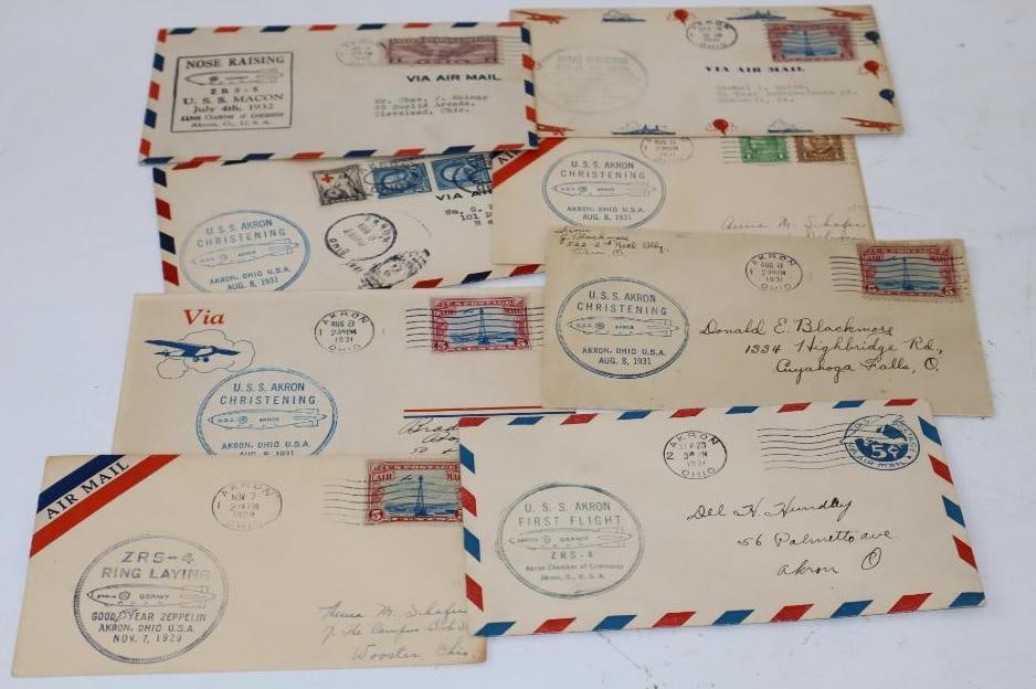Group of 8 USS Akron Blimp Zeppelin First Flight and Christening 1930's Envelopes (1 of 5)