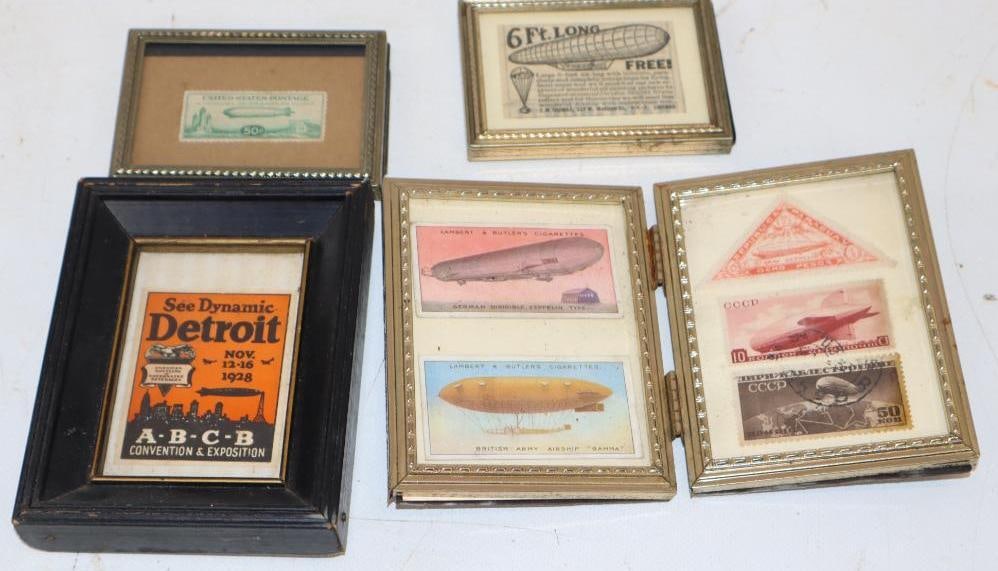 Group of 8 Blimp Zeppelin Related Stamps, Cigarette Cards, Newspaper Clippings, and 1928 Detroit (1 of 5)
