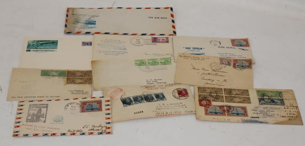 Group of 10 Graf Zeppelin First Flight 1930's Postmarked Envelopes (1 of 5)