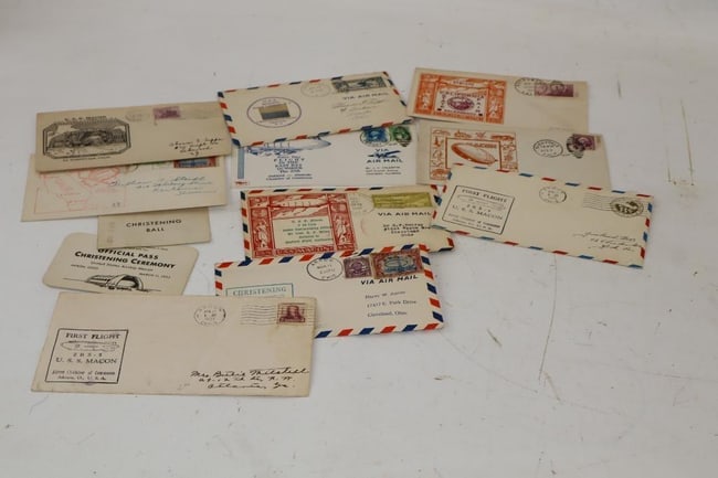 Group of 12 USS Macon Airship First Flight Postmarked Envelopes: largest 7.5" x 4"