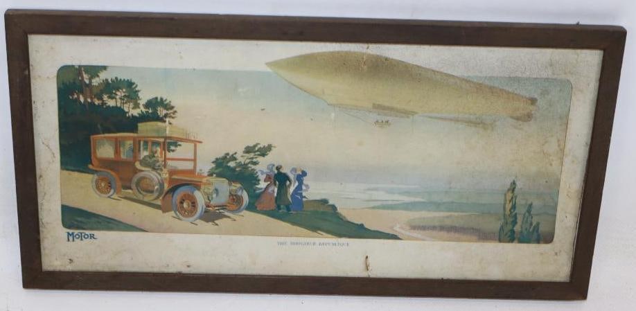 The Diregible Republique Framed Picture with Early Car and Zeppelin (1 of 4)