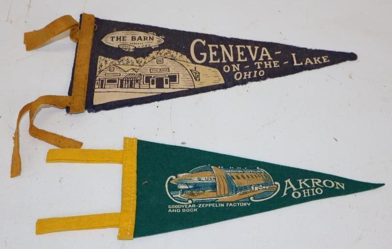 Group of 2 Goodyear Zeppelin and The Barn Geneva Ohio Felt Advertising Pennants (1 of 2)