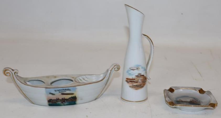 Group of 3 Friedrichshafen and Stuttgart Blimp Zeppelin Advertising Ashtray, Vase, and Gondola (1 of 5)