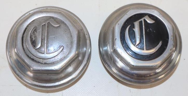 Group of 2 Chrysler Embossed Aluminum Threaded Automobile Hubcaps (1 of 2)