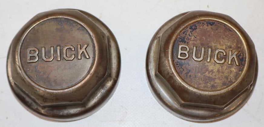 Group of 2 Early 1920's Buick Brass Threaded Automobile Hubcaps (1 of 2)