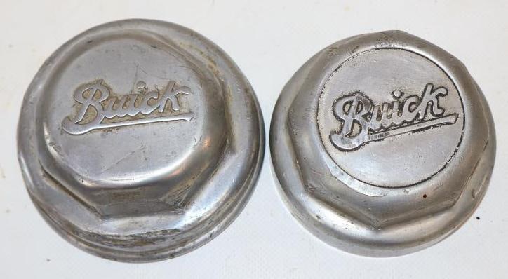 Group of 2 Embossed Aluminum Buick Threaded Automobile Hubcaps (1 of 2)