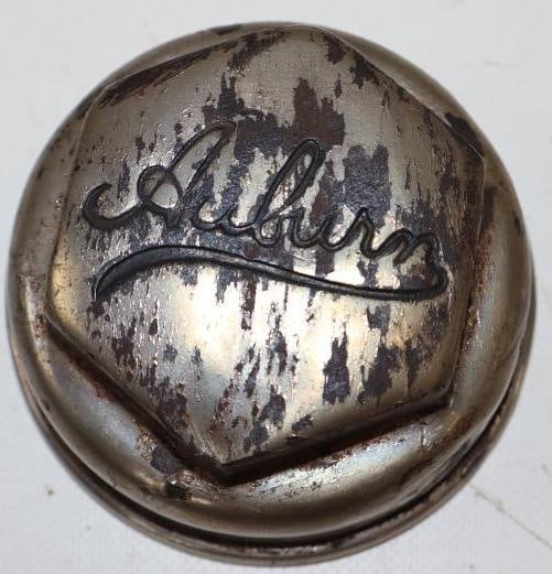 1920's Auburn Debossed Metal Threaded Automobile Hubcap: 3.75" x 3.75" x 1.75"