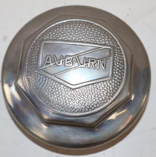 1920's Auburn Embossed Aluminum Threaded Automobile Hubcap: 3.75" x 3.75" x 2"