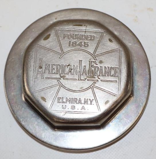 1923 American LaFrance Embossed Brass Chromed Fire Truck Threaded Automobile Hubcap (1 of 2)