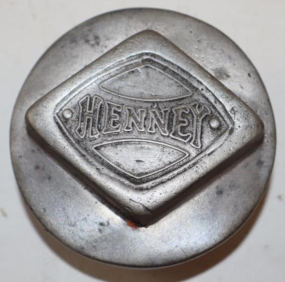 Henney Embossed Aluminum Threaded Automobile Hubcap: 3.25" x 3.25" x 2"