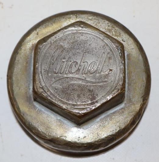 Mitchell Motor Car Co. Brass Embossed Threaded Automobile Hubcap (1 of 2)