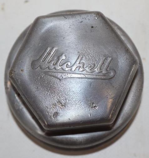 Mitchell Motor Car Co. Aluminum Embossed Threaded Automobile Hubcap (1 of 2)