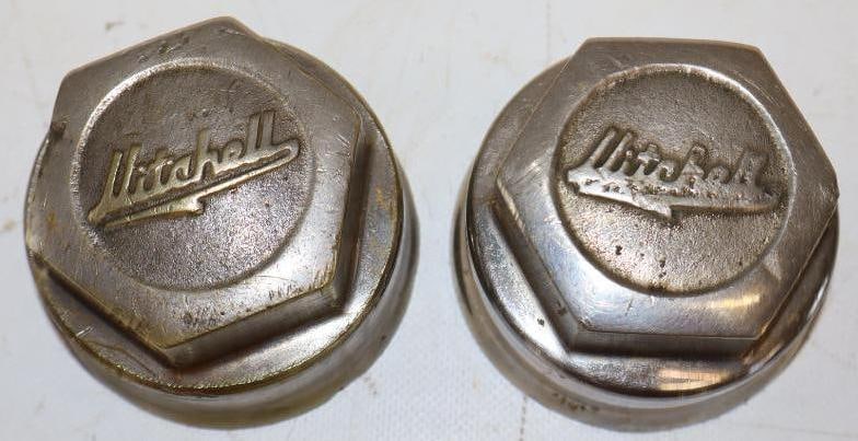 Group of 2 Mitchell Motor Car Co. Embossed Threaded Automobile Hubcaps (1 of 2)