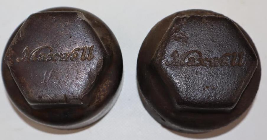 Group of 2 1920's Maxwell Truck Debossed Steel Threaded Automobile Hubcaps (1 of 2)