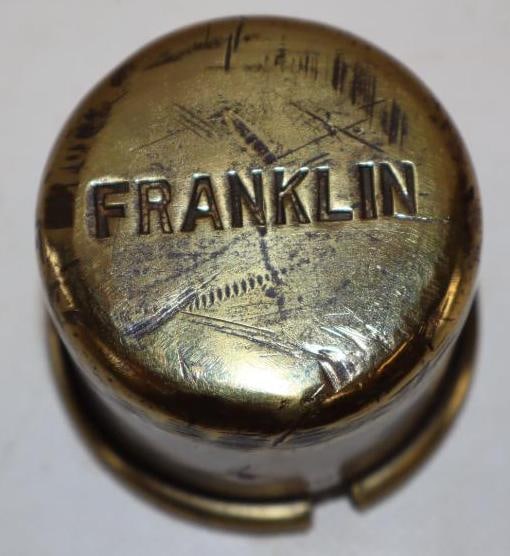 1903-1905 Franklin Automotive Co. Debossed Brass Threaded Automobile Hubcap (1 of 2)