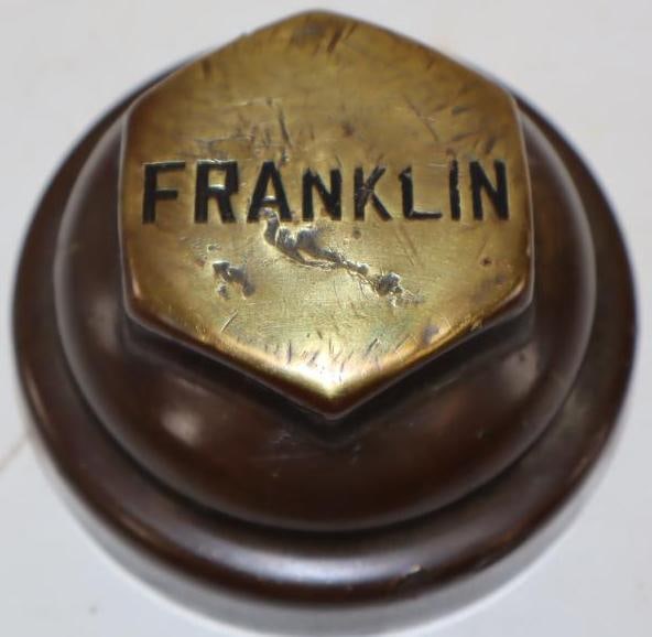 Franklin Automobile Co. Brass Debossed Threaded Automobile Hubcap (1 of 2)